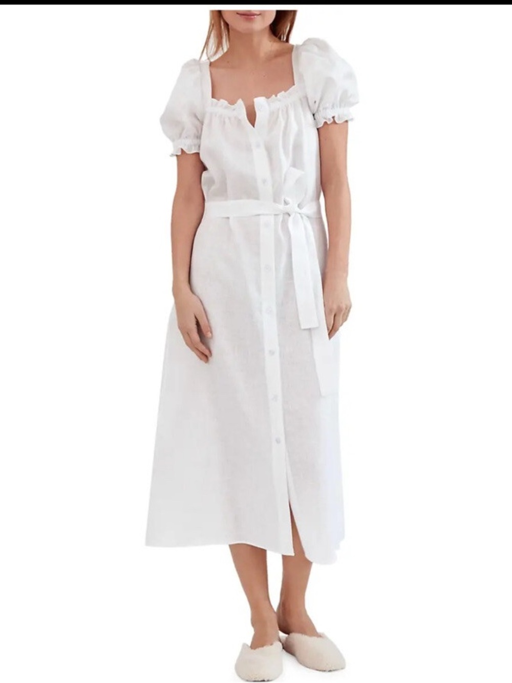 Sleeper White Linen Midi Dress